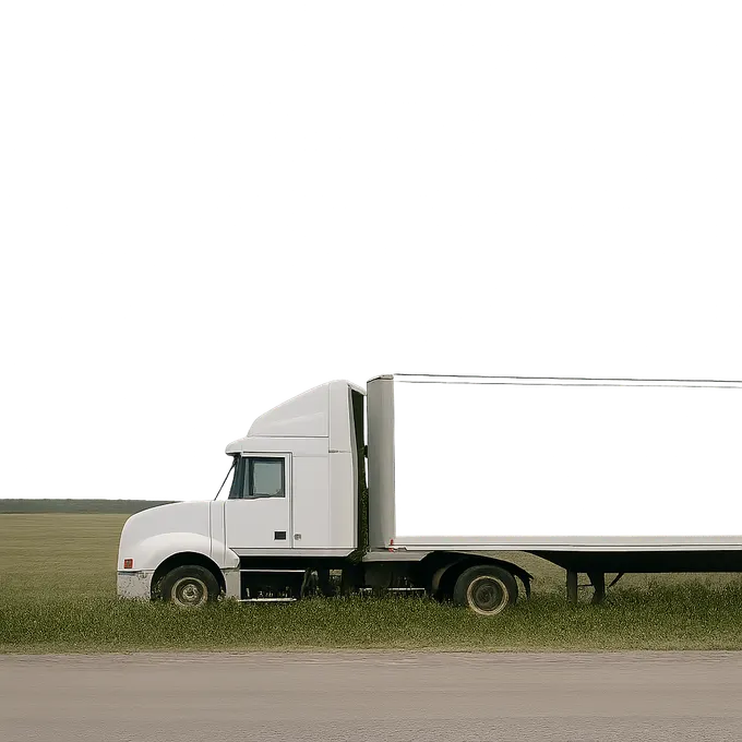 A semi truck parked alone at the edge of an empty field, illustrating a suspended category W vehicle driven under 5,000 miles
